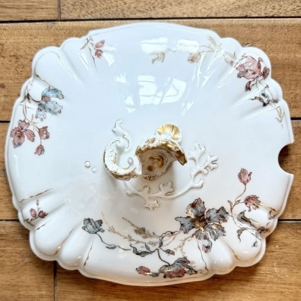 VTG Antique 1880s Haviland LIMOGES Oyster Shell Lid Soup Tureen‎ Hand Painted